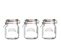 Set of 3 Clip Top Square Jars, 1L glass