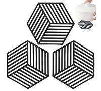 Set of 3 Coasters Pots, Silicone Pot Mats, Heat Resistant, Non-Slip, 250°C Temperature Hexagon Stripes Pot Mats, Silicone for Pans, Kitchen, Löfenfel, Such and Hot Pots (Black)