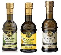 Set of 3 Colavita Italian Extra Virgin Flavoured Olive Oil Collection for Summer BBQ Salads Garlic, Basil and Lemon (3 x 250ml)