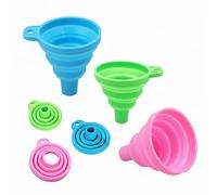 Set of 3 Collapsible Silicone Funnels, Foldable Kitchen Funnel Set for Liquids & Dry Ingredients, Heat Resistant, Space-Saving, Dishwasher Safe, Small Medium Large (Blue Green Pink)