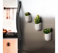 Set of 3 Concrete Magnetic Planter Pot Fridge Indoor Kitchen Succulents Cactus