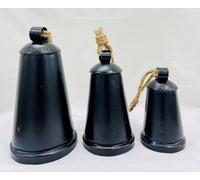 Set of 3 Cone Shape Cow Bells Vintage Handmade Rustic Giant Harmony Bells on Rope Garland/Noah/Witch/Wreath/Christmas/Decor/Hangings