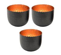 Set of 3 Copper Tea Light Holders Decorative Candle Votive Bowls (Z183) | Hammered Finish, Copper Interior, Recycled Metal, Cast Iron