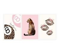 Set of 3 Coquette Pink Leopard Wall Art Trendy Lucky You 8 Ball Decor Posters Funky Cheetah Print Kiss Lips Canvas for Preppy Girly Y2k Room Dorm Home Apartment Bedroom Aesthetic 12x16in Unframed