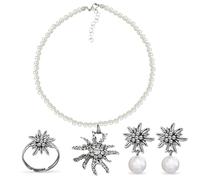 Set of 3 Costume Jewellery Set, Women's Costume Jewellery Set, Bavarian Dirndl Jewellery Costume Necklace with Rhinestone Edelweiss Pendant, Edelweiss Necklace, Edelweiss Bracelet, for Oktoberfest