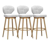 Set of 3 Counter Height Bar Stools, Upholstered Fabric with Metal Legs, Swivel Design for Kitchen Island, Modern White & Gold Finish, 65cm Tall