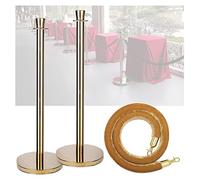 Set of 3 Crowd Control Stanchions with Velvet Rope - Gold Poles & Brown Rope for Hotel, Mall, Exhibition, Wedding Events - Premium Barrier System for Managing Crowds