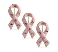 SET OF 3-Crystal Accent Enamel Prevention and Awareness Pink Ribbon Support the Cause Breast Cancer Survivor Brooch Pin For Women Silver Gold Plated