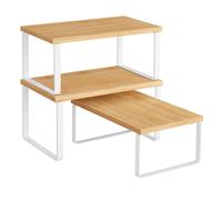 Set of 3 Cupboard Organisers Ink Black and Natural Beige, Cloud White + Natural Beige / 19.5D x 29.7W x 15.8H cm