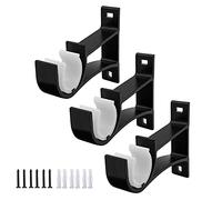 Set of 3 Curtain Pole Brackets, Heavy Duty Curtain Pole Holder Rail Brackets 25-28mm Curtain Rod Bracket, Black