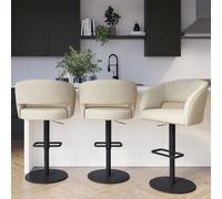 Curved Beige Fabric Adjustable Swivel Bar Stool with Black Base - Runa