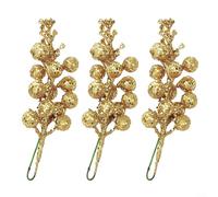 Set of 3 Decorative Artificial Berries Covered in Shimmering Powder Flexible Wire Allows You to Easily Shape Them as Needed (Gold)