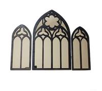 Set of 3 Decorative Gothic Arched Wall Mirrors Featuring One Large and Two Smaller Pieces, Designed to Add Character and Light to Various Indoor Environments (Gold)