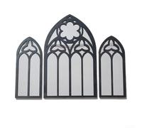 Set of 3 Decorative Gothic Arched Wall Mirrors Featuring One Large and Two Smaller Pieces, Designed to Add Character and Light to Various Indoor Environments (White)