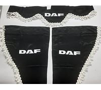 Set of 3 Decorative Plush Curtains with White Tassels for DAF Trucks (Black)