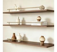 Set of 3 Decorative Tipping Shelf Rails Brushed Gold, Office Bookshelves Guard Rail Thin Aluminum Pole, Cabinet Shelf Rail Fence Set with 2 Spindles(45in(114cm))