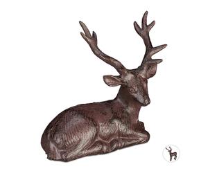 Set of 3 Deer Garden Ornaments, Stag Figur, Cervine Statue, Cast Iron, Brown