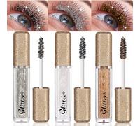 Set of 3 Diamond Glitter Mascara - Gold, White, and Silver - Water-Based, Easy to Apply, Lightweight, and Shimmering, Perfect for Women and Girls