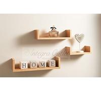 Set Of 3 Different Sizes U Shaped Wooden Floating Shelf Available in black,White (Oak) by dy&dx
