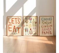 Set Of 3 Dining Room Canvas Wall Art, Colorful Cheers Picture Poster, Dining Room Decor Prints With Let'S Eat And Cheers Theme, For Dining Room Apartment Gallery, Frame Not Included. (20*28in,A)