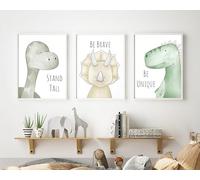 Set of 3 Dinosaur Be Brave Nursery prints Childrens kids Nursery wall art A4 A3 (A4)