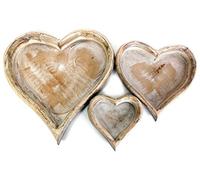 Set Of 3 Distressed Shabby Chic Nestling Wooden Heart Trays