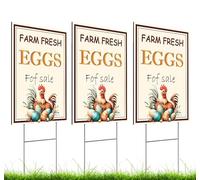Set of 3 Double Sided 12x16 Inches Farm Fresh Eggs For Sale Sign with Metal H-Stakes - Fresh Chicken Eggs For Sale Sign - Plastic Farm Fresh Eggs Sold Here Yard Sign - Signs Chicken Coop Decoration