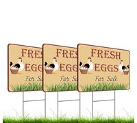 Set of 3 Double Sided 12x16 Inches Fresh Eggs For Sale Sign with Metal H-Stakes - Plastic Sign Fresh or Egg Sign for Outdoor and Indoor - Fresh Chicken Eggs For Sale Yard Sign