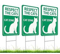 Set of 3 Double Sided 12x16 Inches Respect The Cat Sign with Metal Wire H-Stakes - Plastic Street Cat Zone Animals Sign for Garden or Yard - Funny Cats Outdoor or Indoor Decoration Sign
