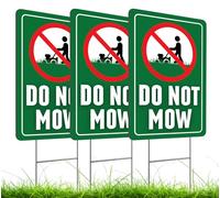 Set of 3 Double Sided 12x8 Inches Do Not Mow Sign with Metal Stakes - Plastics Garden Mow Signs for Outdoor and Indoor - No Mowing Beyond This Point Sign - Be a Good Neighbor Sign