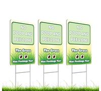 Set of 3 Double Sided 12x8 Inches Plastic Sign "No Poop and Pee Zone The Grass Has Feeling Too" - Pick Up After Your Dogs Signage - Dont Let Dog On Clean Lawn - No Animals Allowed For Yard and Grass
