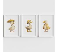Set of 3 Duck Nursery Wall Art Prints, UNFRAMED Prints, Kids Room Decor (A1-59.4 x 84.1cm)