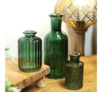 Set of 3 Emerald Green Assorted Glass Vases Home Office Table Decorative Vintage Style Gift