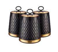 Tower T826091BLK Empire Set of 3 Storage Canisters for Tea Coffee Sugar, 1.3L, Black and Brass