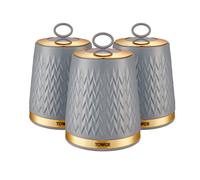 Tower T826091GRY Empire Set of 3 Storage Canisters for Tea Coffee Sugar, Grey and Brass, 1.3L, One Size