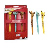 Set of 3 Erasable Pens Pokémon Pikachu Eevee Bulbasarre Gift for Children | 3 x Pokémon Erasable Blue Ink Pens, 0.02" Nib, Pikachu 3D Heads, Evoli, Bulbizarre, Comfort Grip