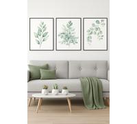 Set of 3 Eucalyptus Watercolour Wall Art Prints Mafett White A3