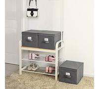 Set of 3 Fabric Storage Boxes with Lids, Grey