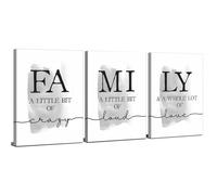 Set of 3 Family Wall Art Home Wall Decor Family Quote Canvas Prints Black and White Inspirational Quotes Pictures A Little Bit of Crazy Loud A Whole Lot of Love Sign for Kitchen Living Room 30x40cm