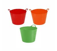 Set of 3- Flexi Tub, 26l Litre Rubber Flexi Strong Bucket Colour Storage Container Washing Basket Trug Builders Bucket For Home Garden MADE IN U.K. (Red, Orange & Lime Green)