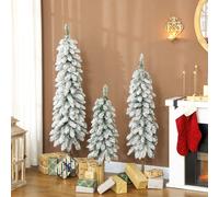 Set of 3 Flocked Christmas Tree, Pencil Downswept Xmas Tree HOMCOM Green 5ft