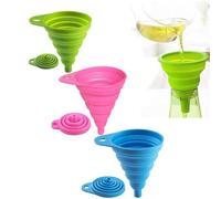 Set of 3 Foldable Funnels, Soft Silicone Funnel,Cooking Kitchen Accessories Gadgets, Funnel for Liquid Filling Bottles or Containers (Blue + Green + Rose Red)