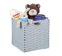 Set of 3 Folding Storage Baskets Wicker Look Shelf Organiser Box Square Bin Grey