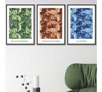Set Of 3 Framed Blue, Green Brown William Morris Floral / 30X42Cm (A3) / Black
