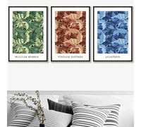 Set Of 3 Framed Blue, Green Brown William Morris Floral / 50X70Cm / Black