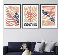 Set Of 3 Framed Framed Blue And Pink Boho Abstract Floral / 30X42Cm (A3) / Black
