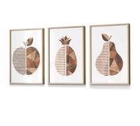 Set Of 3 Framed Framed Geometric Wood Grain Effect Fruit / 30X42Cm (A3) / Oak