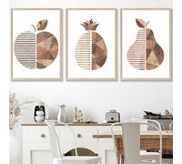 Set Of 3 Framed Framed Geometric Wood Grain Effect Fruit / 50X70Cm / Oak