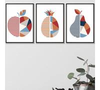 Set Of 3 Framed Fruit Kitchen Wall Art In Red, Blue And Orange / A2 (42X59.4Cm) / Black Frames