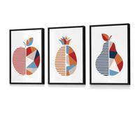 Set Of 3 Framed Fruit Kitchen Wall Art In Red, Blue And Orange / A3 (30X42Cm) / Black Frames